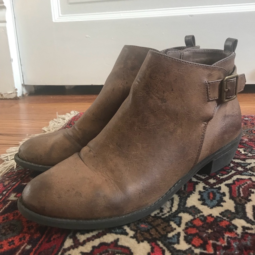 Brown faux leather ankle boots